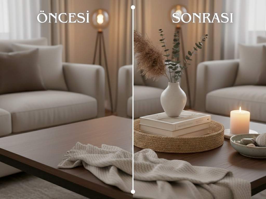 Modern Sehpa Üstü Dekorasyon Öncesi & Sonrası