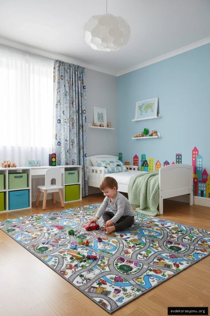 Eğitici Şehir Haritası ve Oyun Yolu Çocuk Halısı - KIDC023 – Pera Halı