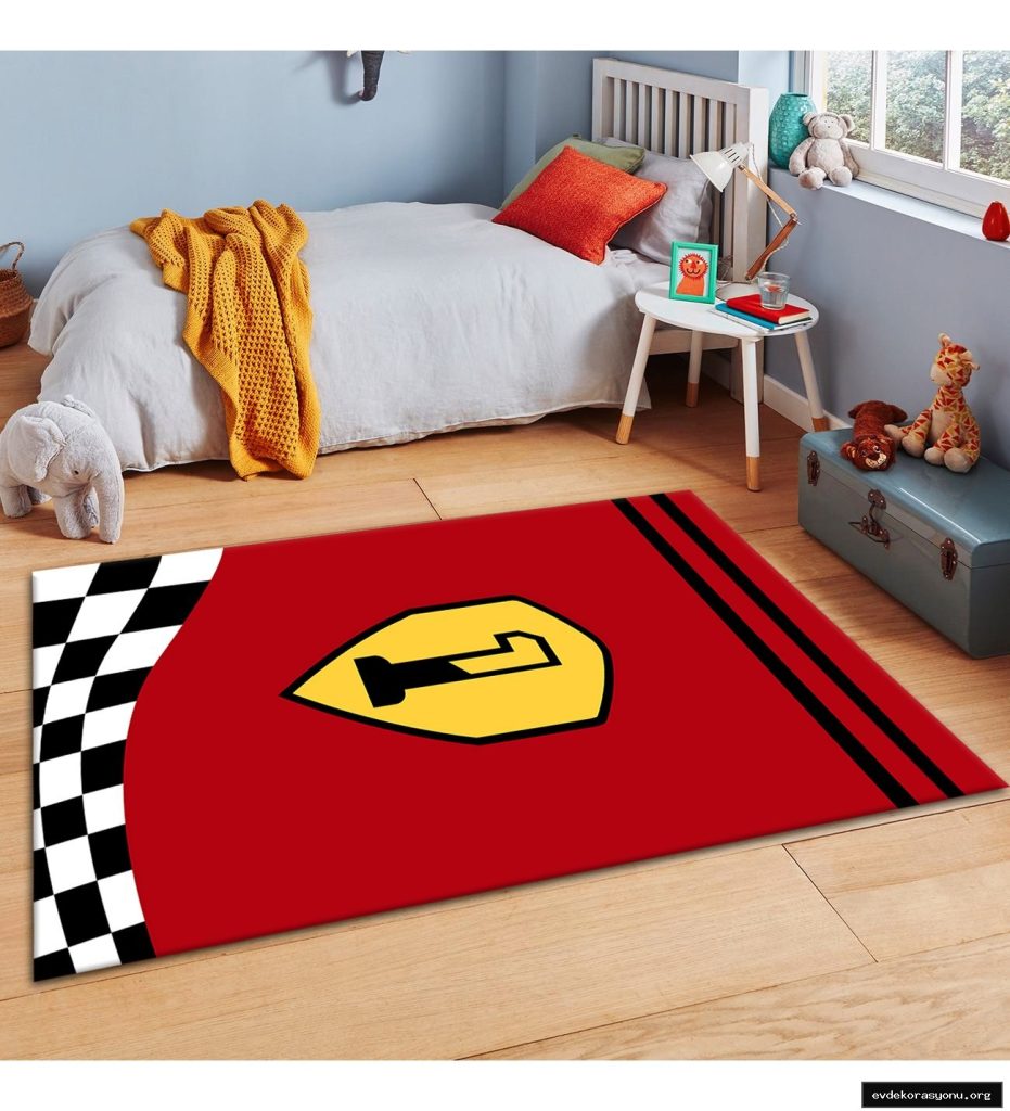 Jungle Halı Race F1 Kırmızı Erkek Çocuk Odası Halısı