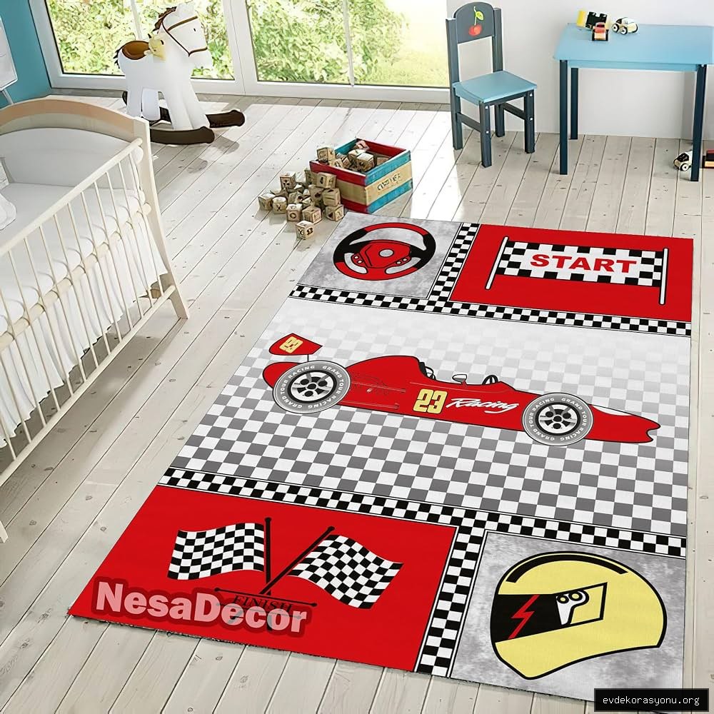 Yarış Arabası Desenli Halı Erkek Çocuk Odası Halısı Modern Araba Halısı Dijital Baskı Oda Halısı (80 x 150 cm) : Amazon.com.tr: Bebek